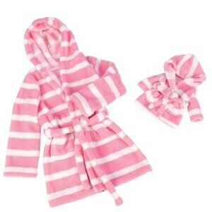 Our Generation Girl and Doll matching plush pink and white striped robe NWT